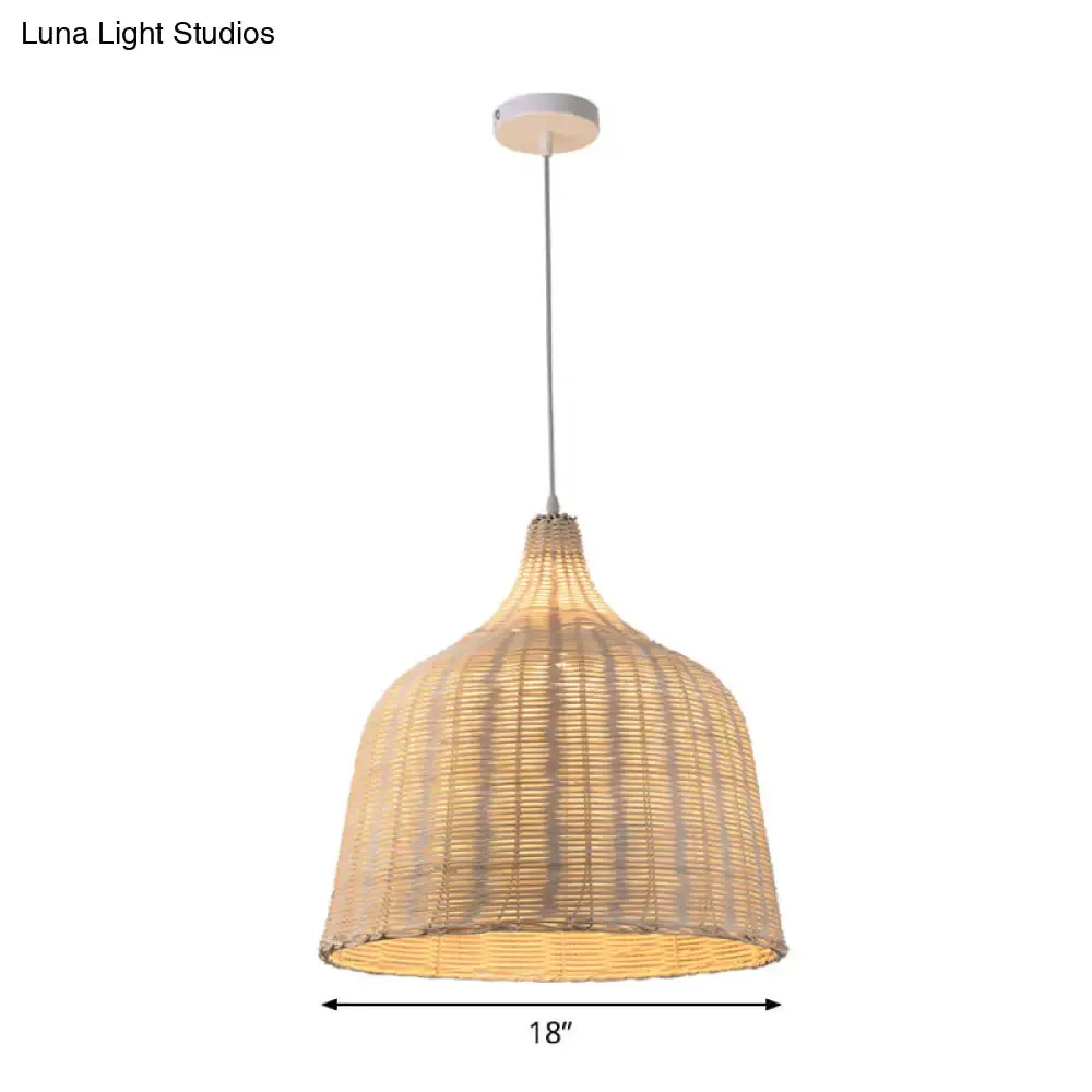 Rattan Ceiling Hang Lamp - Contemporary Cloche Shape - 1 Bulb - 10"/14"/23.5" Wide - Beige - Tearoom