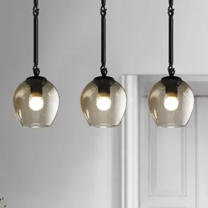 Retro Clear Dimple Glass Pendant Ceiling Light with 1 Head - Black/Gold for Kitchen