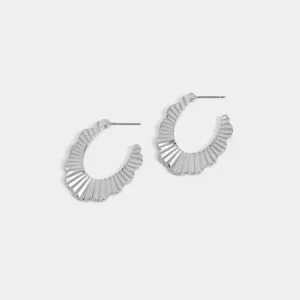 Ribbed Scallop Post Hoop Earring - Silver