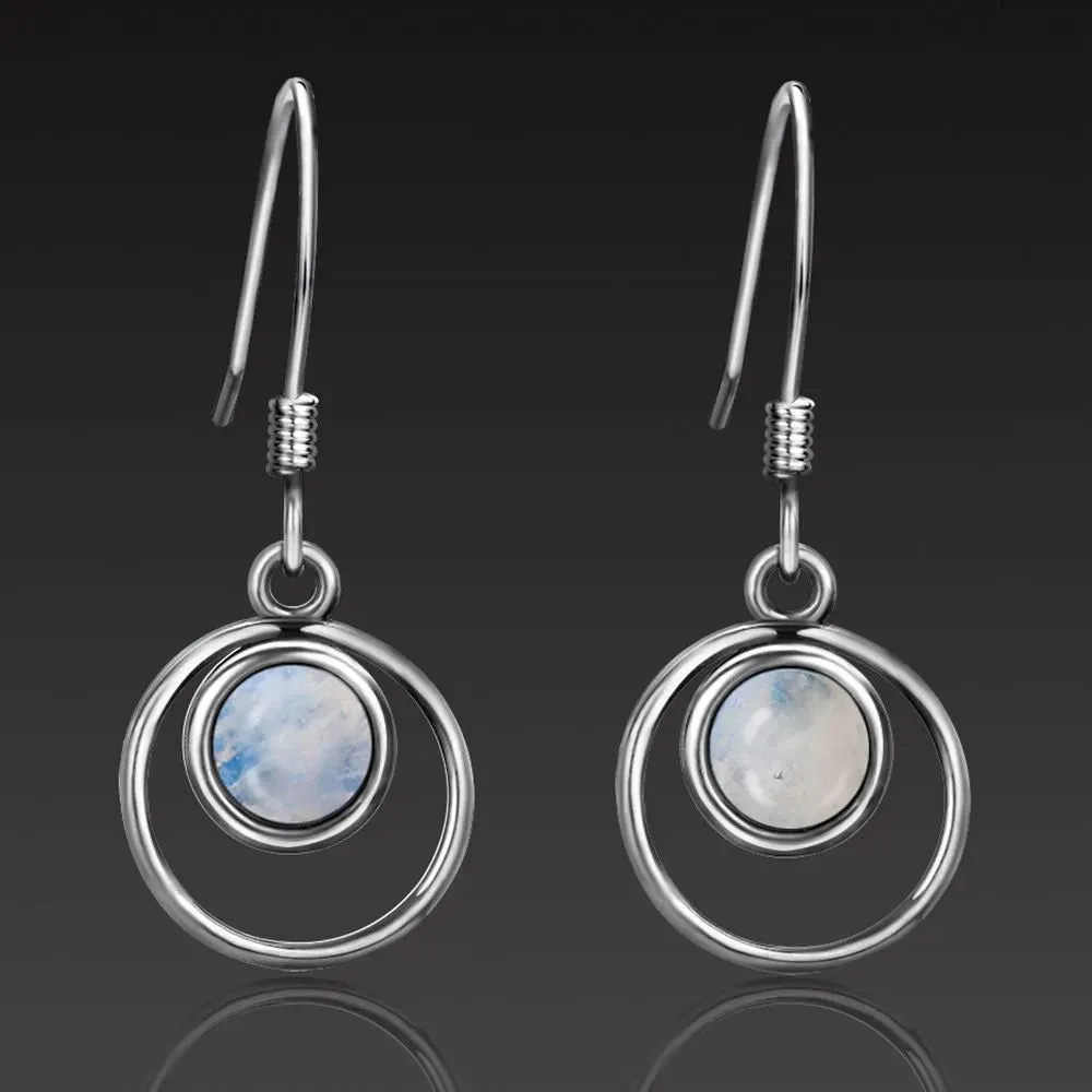 Round Natural Moonstone Drop Earrings