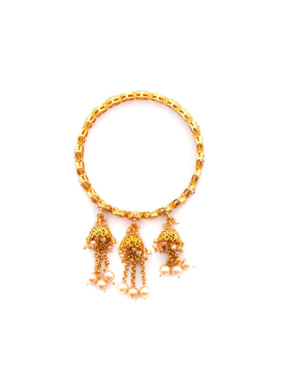 Rubans Traditional Gold Plated Studded With Pearls With Multiple Jhumka Hangings Set Of 2 Bangle Set