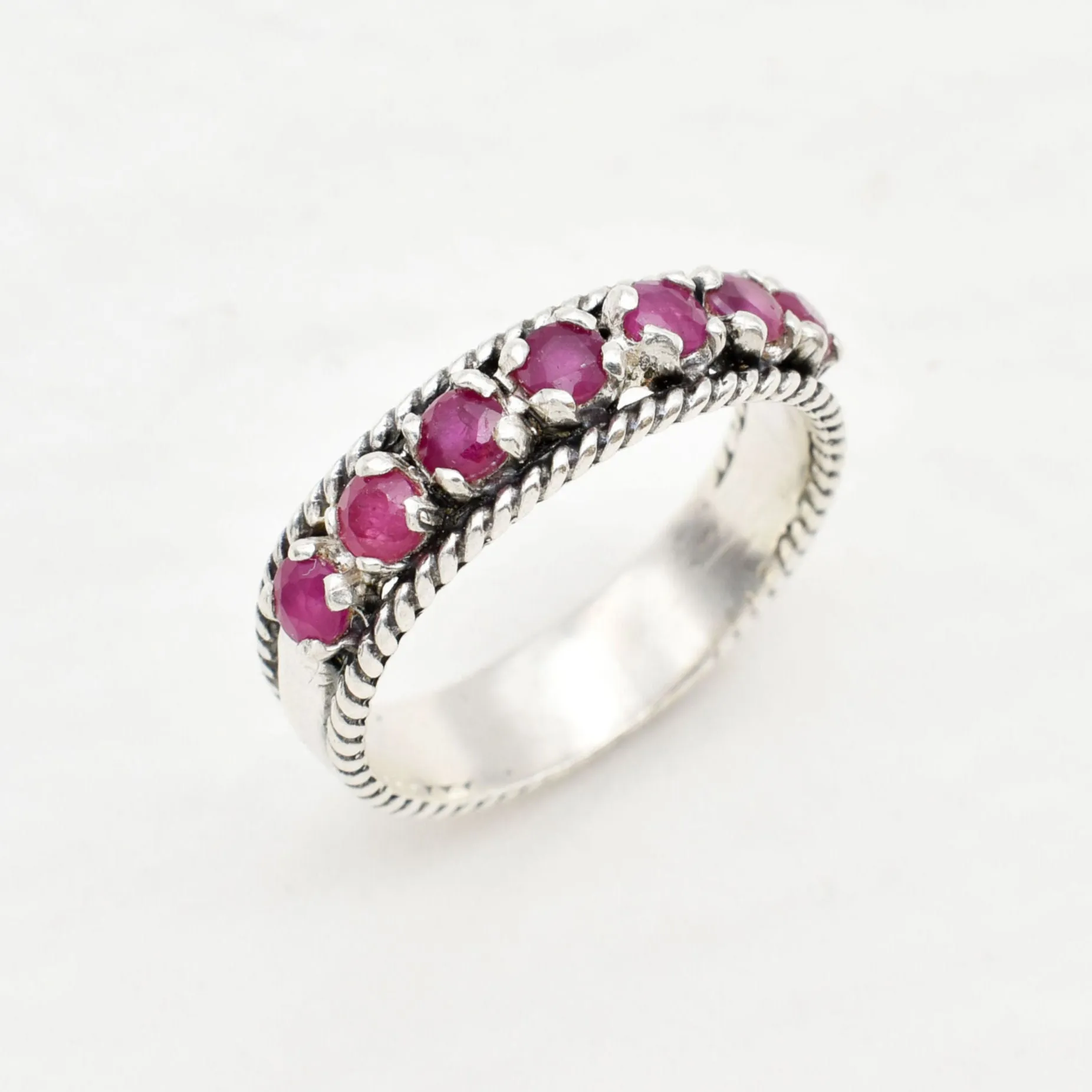 Ruby Vintage Band - Half Eternity Ring - Stackable Ruby Ring