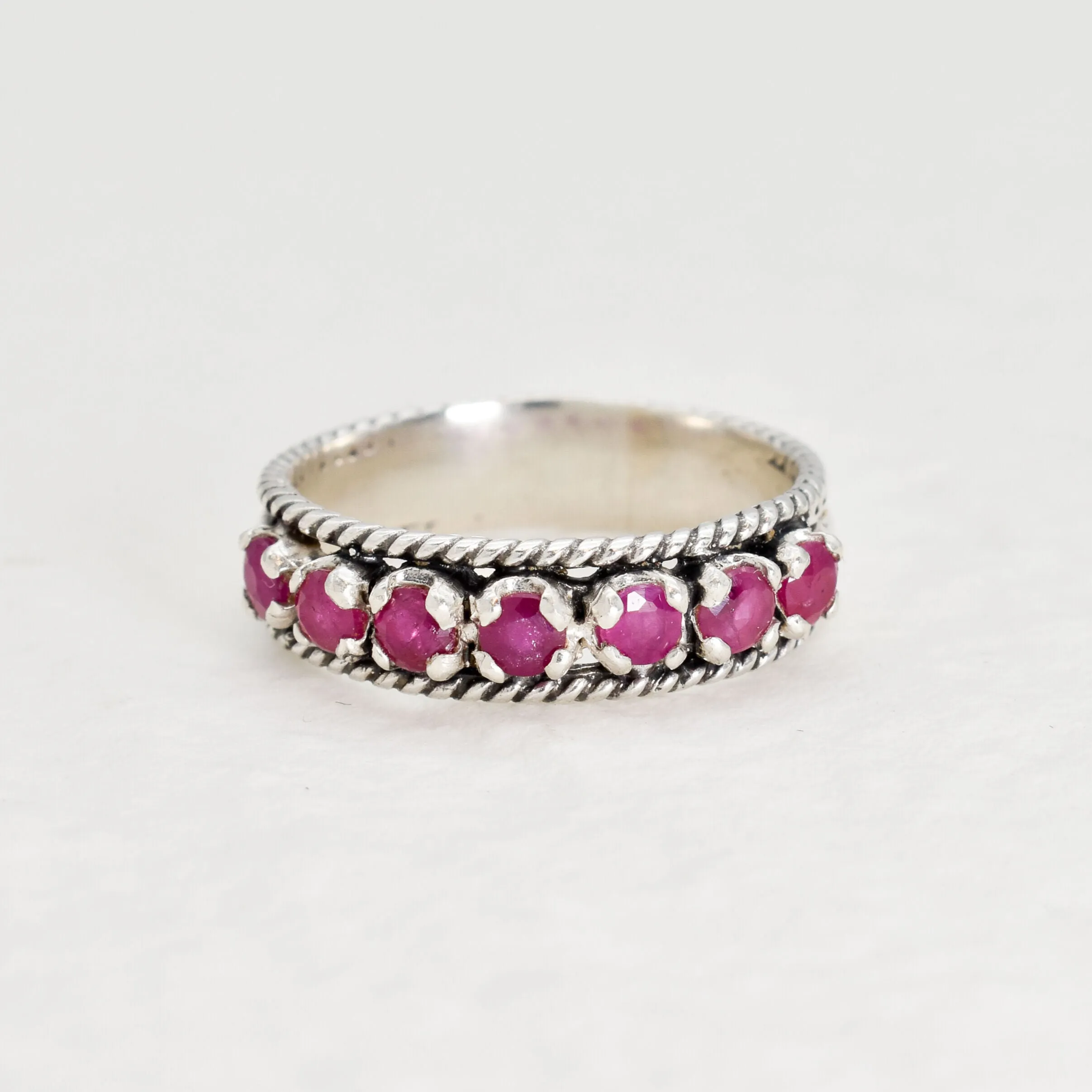 Ruby Vintage Band - Half Eternity Ring - Stackable Ruby Ring