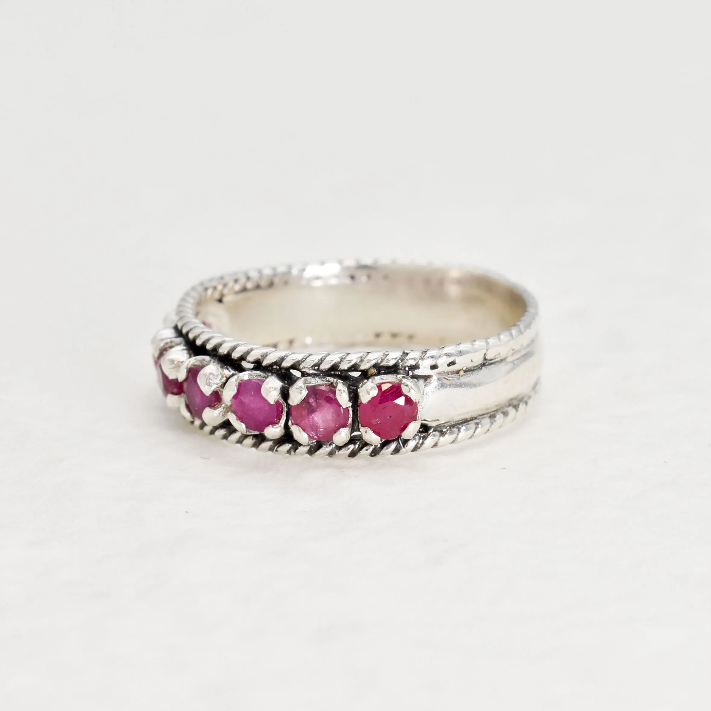 Ruby Vintage Band - Half Eternity Ring - Stackable Ruby Ring