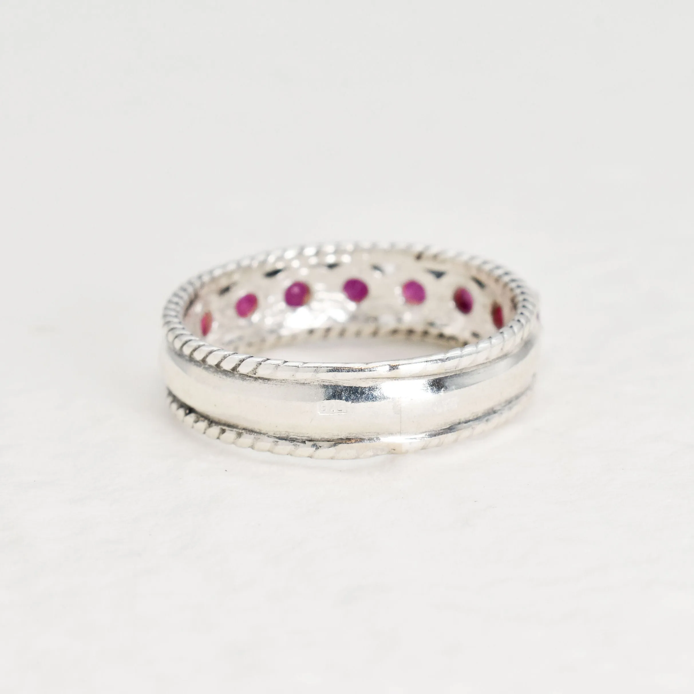 Ruby Vintage Band - Half Eternity Ring - Stackable Ruby Ring