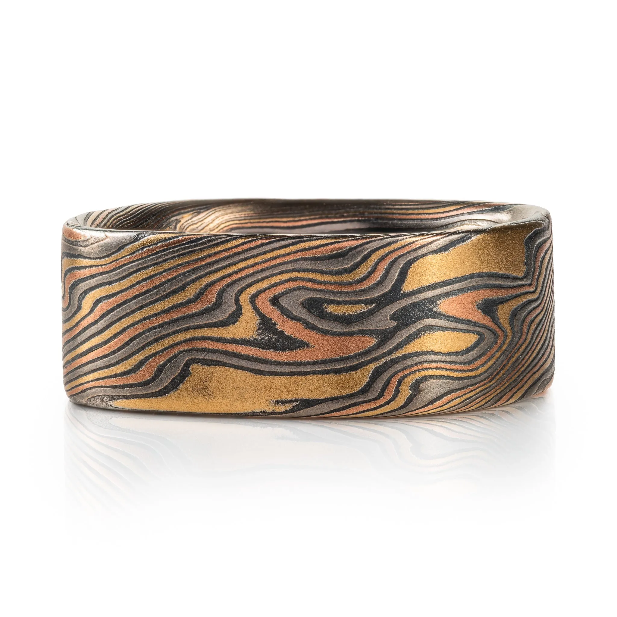 Rustic Mokume Gane Square Band in Firestorm Palette and Twist Pattern