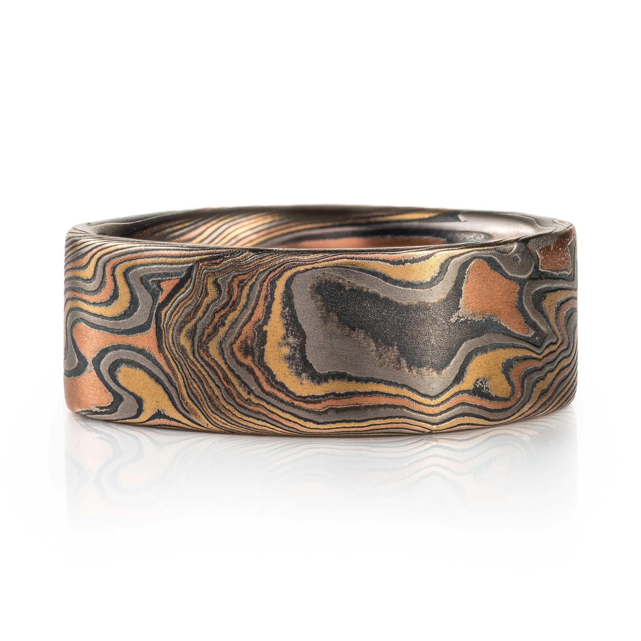 Rustic Mokume Gane Square Band in Firestorm Palette and Twist Pattern