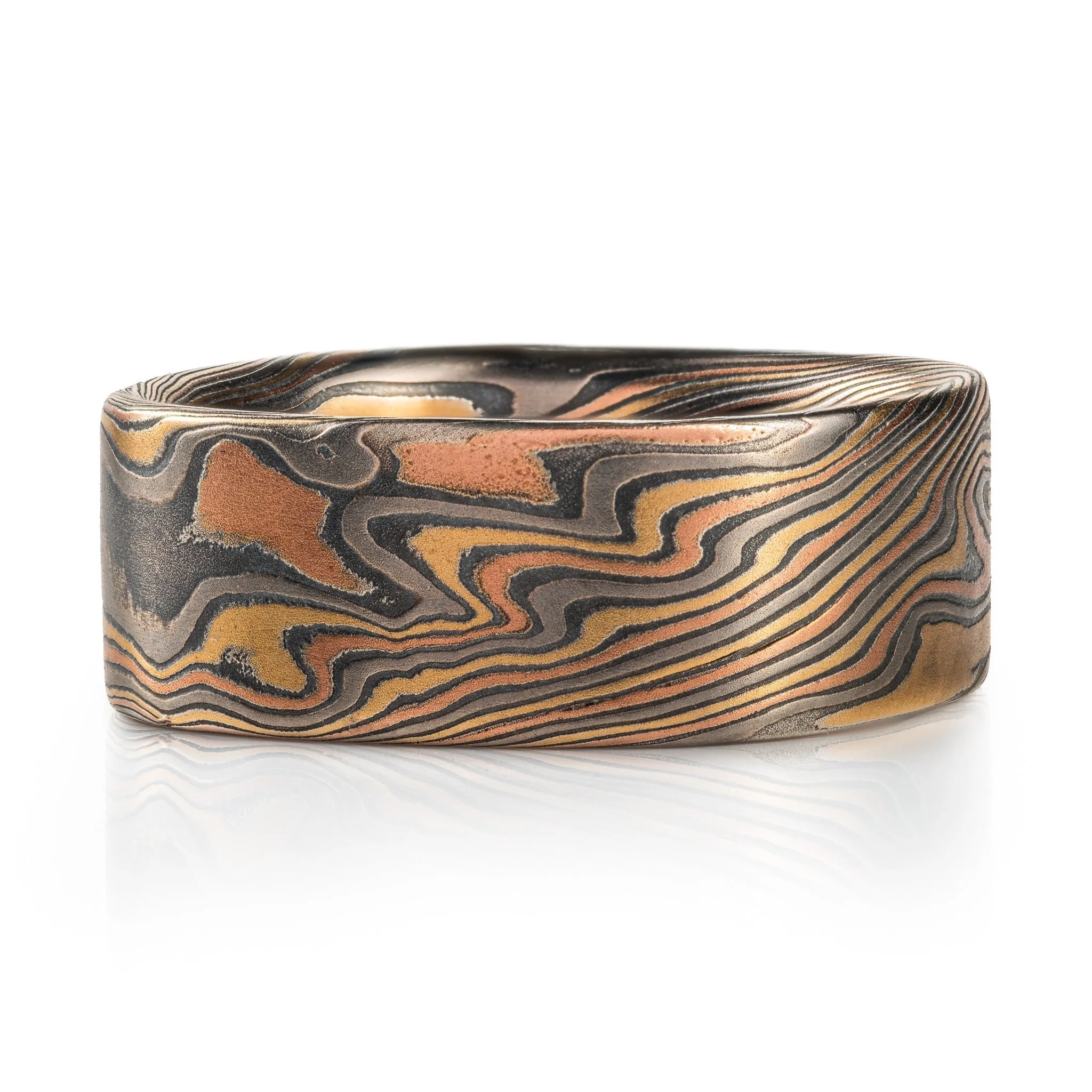 Rustic Mokume Gane Square Band in Firestorm Palette and Twist Pattern