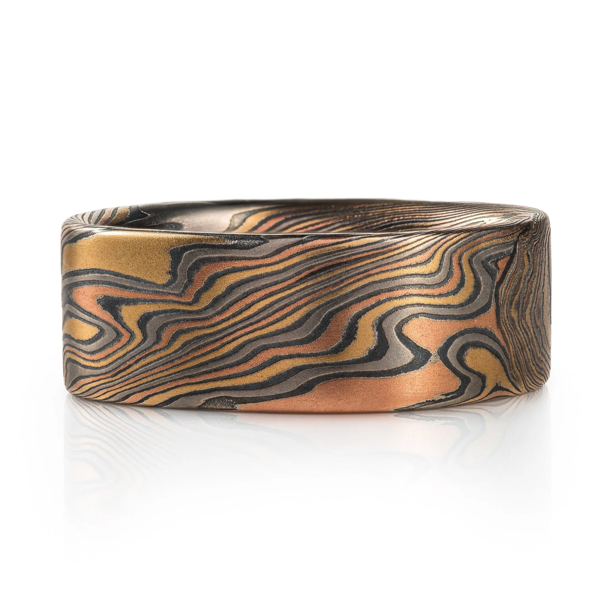 Rustic Mokume Gane Square Band in Firestorm Palette and Twist Pattern