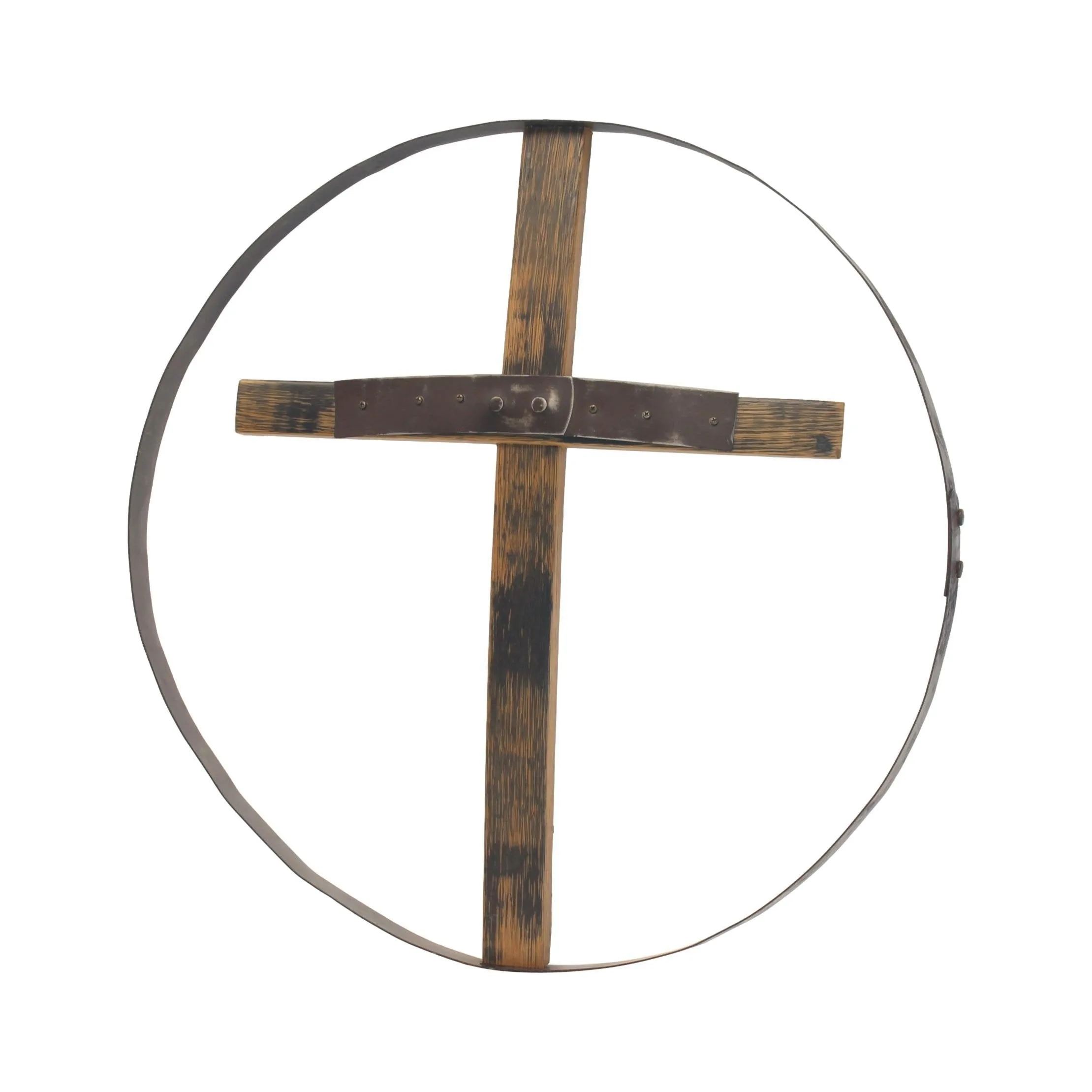 Rustic Reclaimed Barrel Cross Wall Art, Large 23" Diameter Religious Wall Decor, Amish-Made