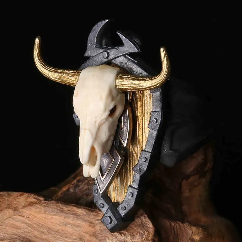 Rustic Steer Skull S925 Adjustable Ring for Men