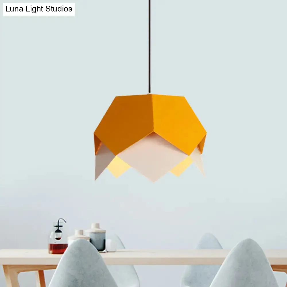 Scalloped Edge Macaron Hanging Light: Layered Iron, Blue/Yellow Pendant Ceiling Light with 1 Bulb