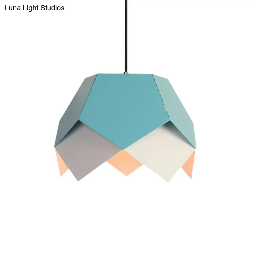 Scalloped Edge Macaron Hanging Light: Layered Iron, Blue/Yellow Pendant Ceiling Light with 1 Bulb