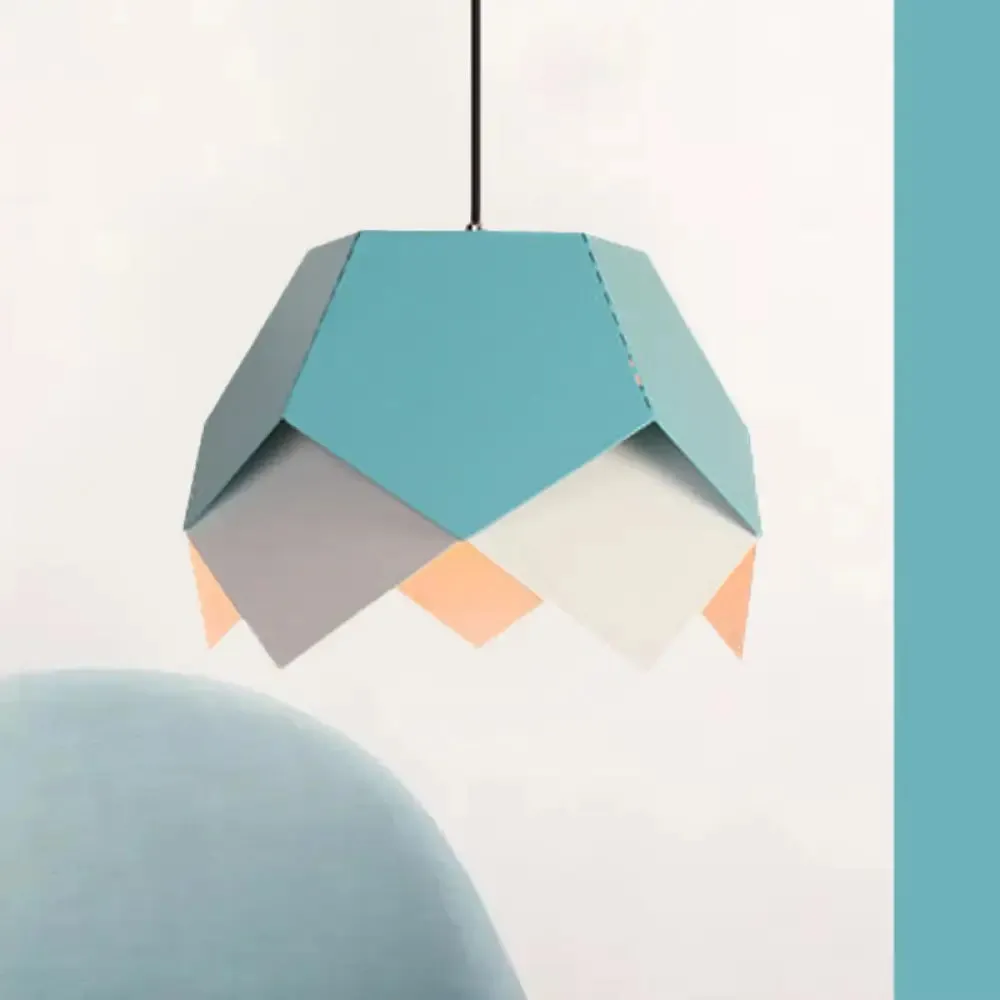 Scalloped Edge Macaron Hanging Light: Layered Iron, Blue/Yellow Pendant Ceiling Light with 1 Bulb