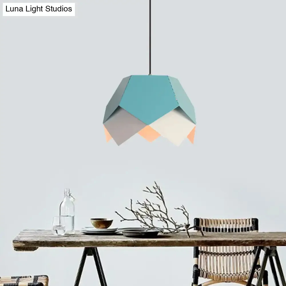 Scalloped Edge Macaron Hanging Light: Layered Iron, Blue/Yellow Pendant Ceiling Light with 1 Bulb