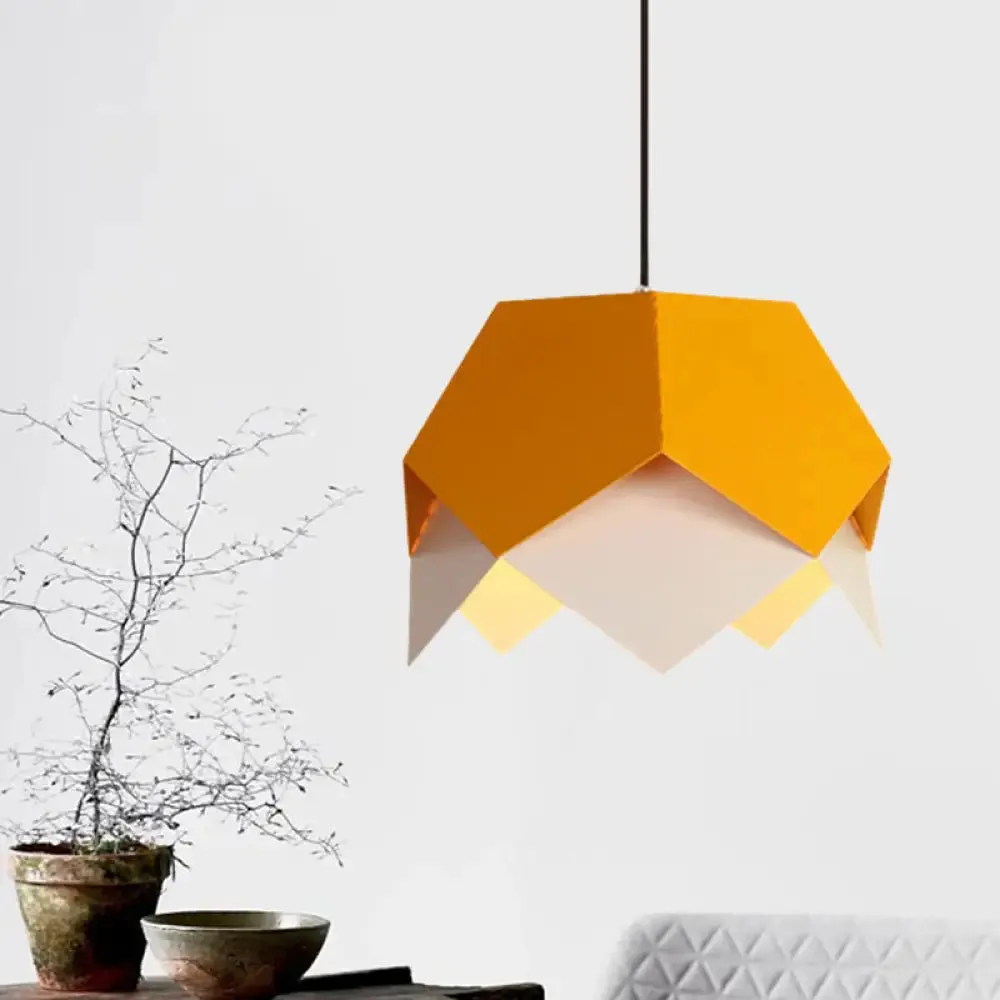 Scalloped Edge Macaron Hanging Light: Layered Iron, Blue/Yellow Pendant Ceiling Light with 1 Bulb