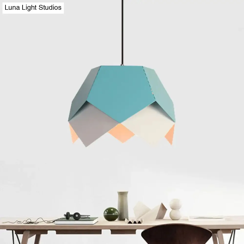 Scalloped Edge Macaron Hanging Light: Layered Iron, Blue/Yellow Pendant Ceiling Light with 1 Bulb