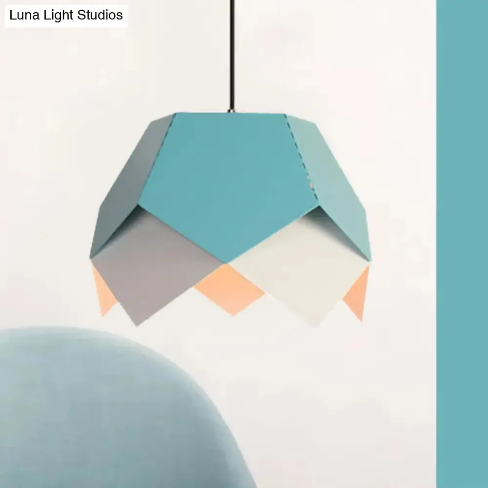 Scalloped Edge Macaron Hanging Light: Layered Iron, Blue/Yellow Pendant Ceiling Light with 1 Bulb