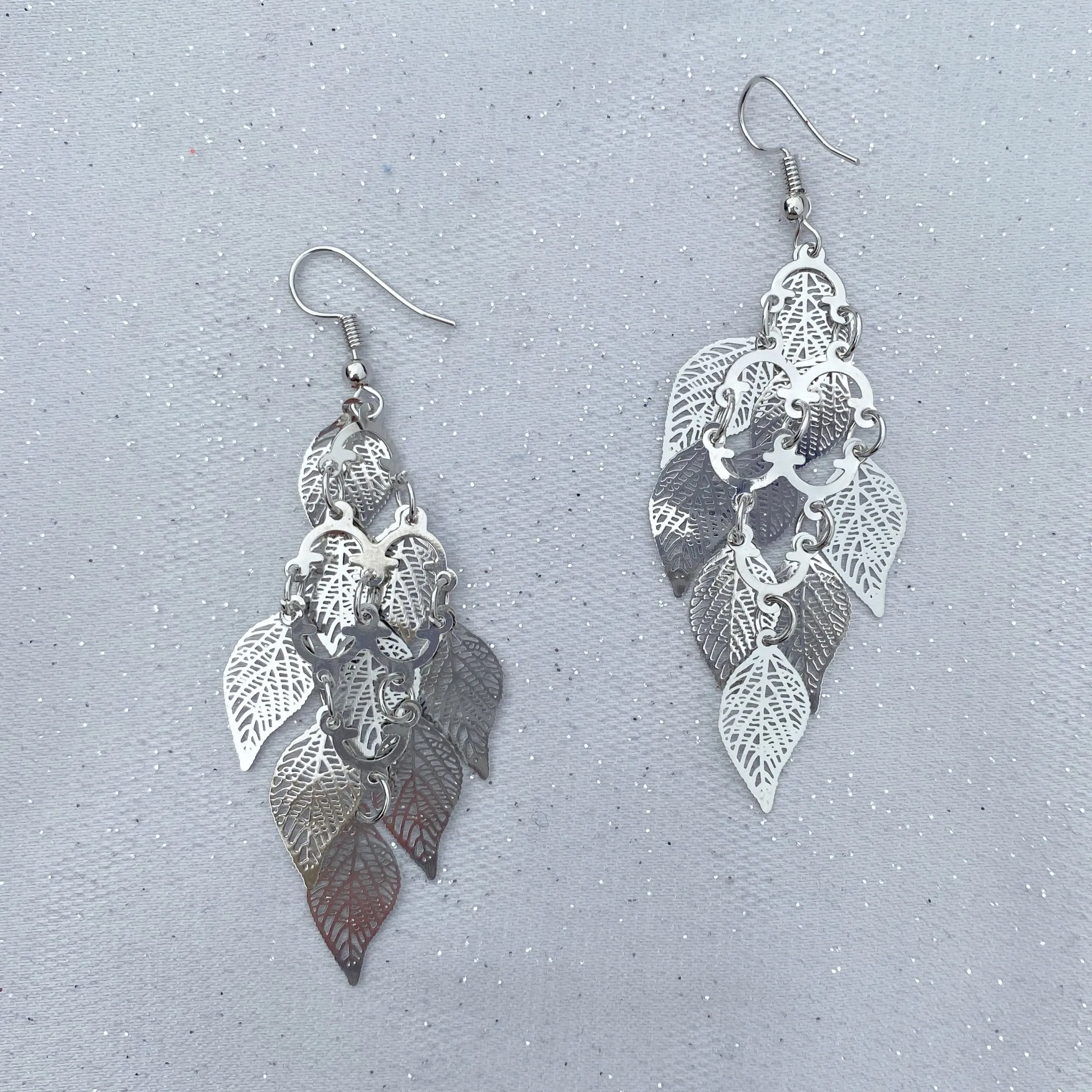 Silver Dangly Earrings Boho Earrings Leaf