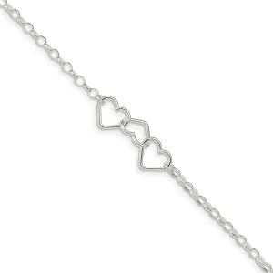 Silver Rolo Chain With 3 Interlocking Heart Anklet