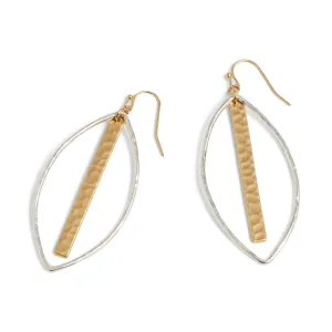 Silver Teardrop with Gold Bar Dangle Earrings