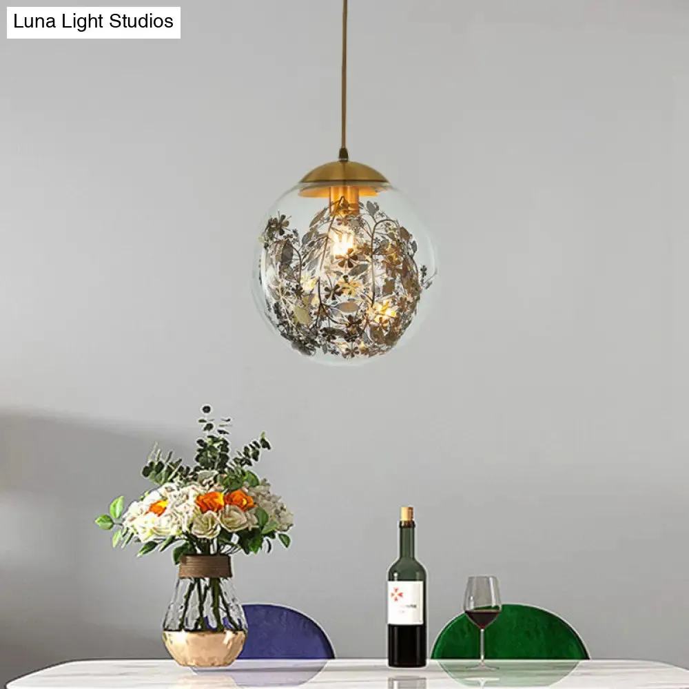 Sleek Clear Glass Pendulum Light in Brass - Simplicity 1 Head Down Lighting Pendant