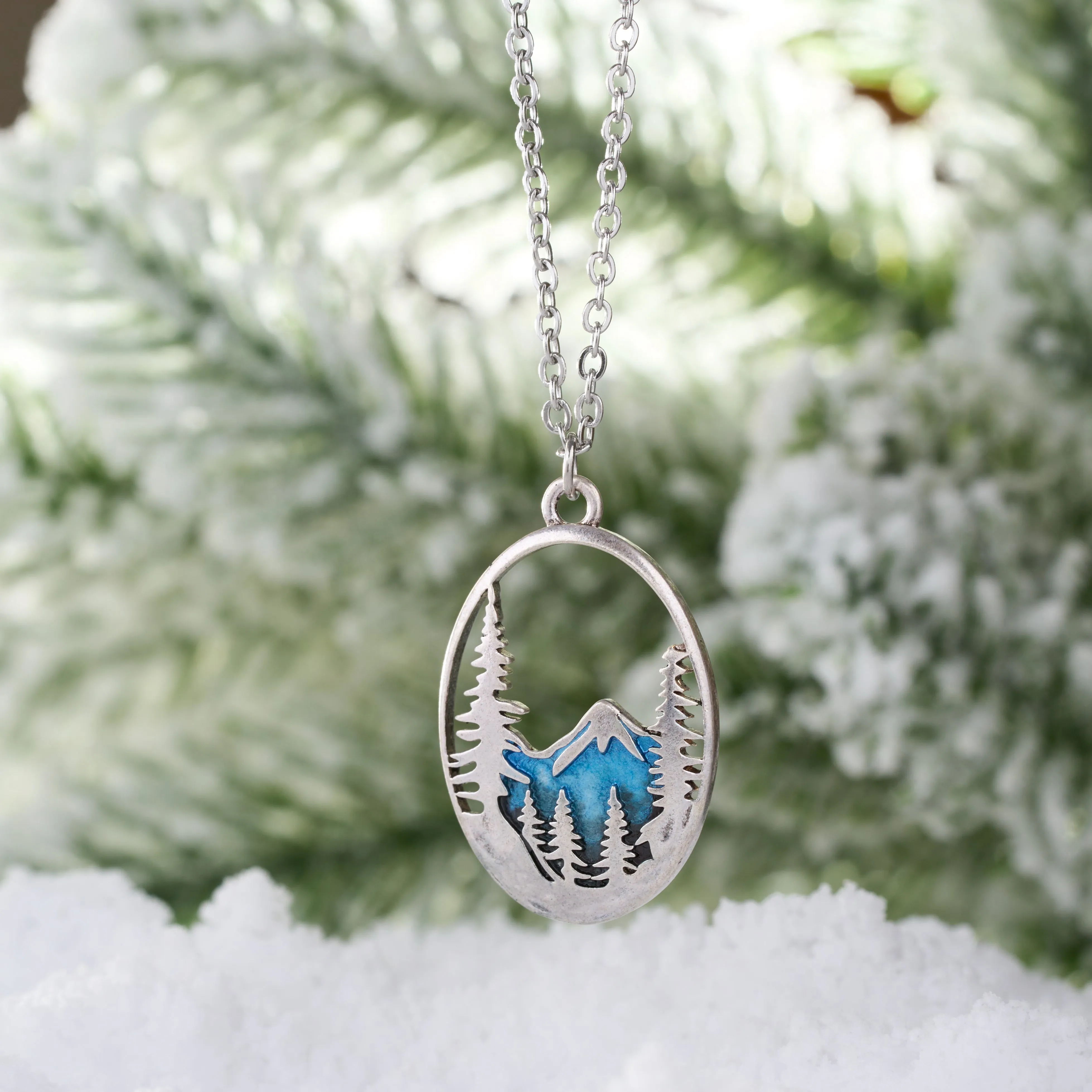 Snowy Forest Mountain Necklace