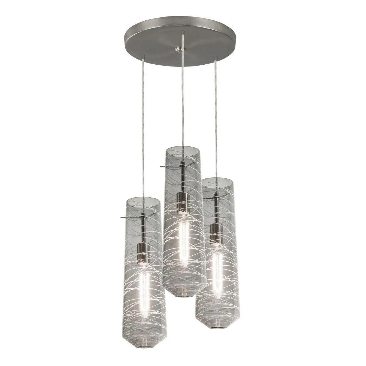 Spun 16 in. 3 Lights Pendant Light Satin Nickel Finish Smoke Shade