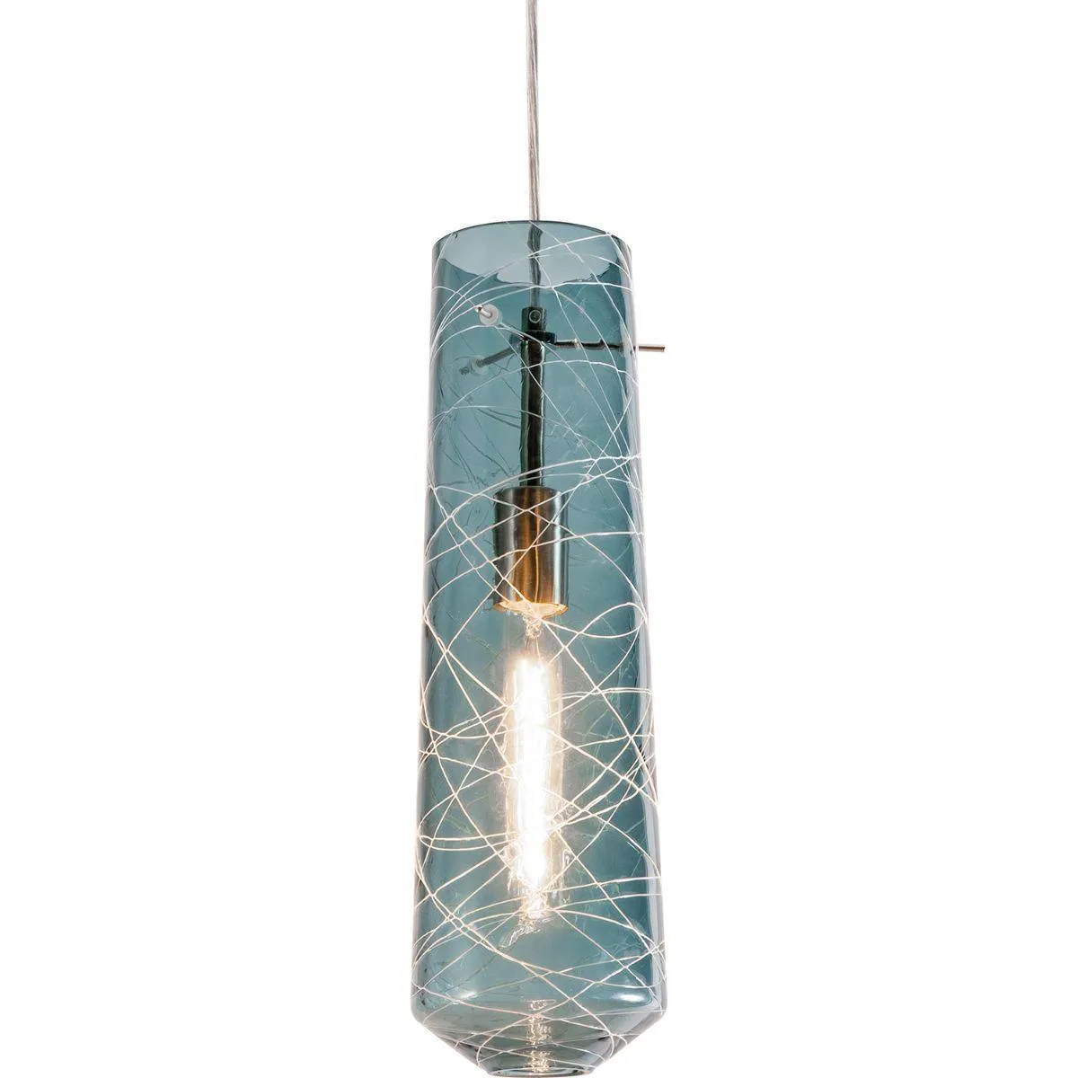 Spun 5 in. Pendant Light Satin Nickel Finish Steel Blue Shade