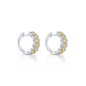 Stacked Diamond Hoop Earrings 14K Yellow And White Gold