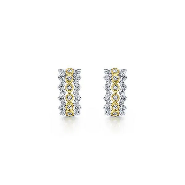 Stacked Diamond Hoop Earrings 14K Yellow And White Gold