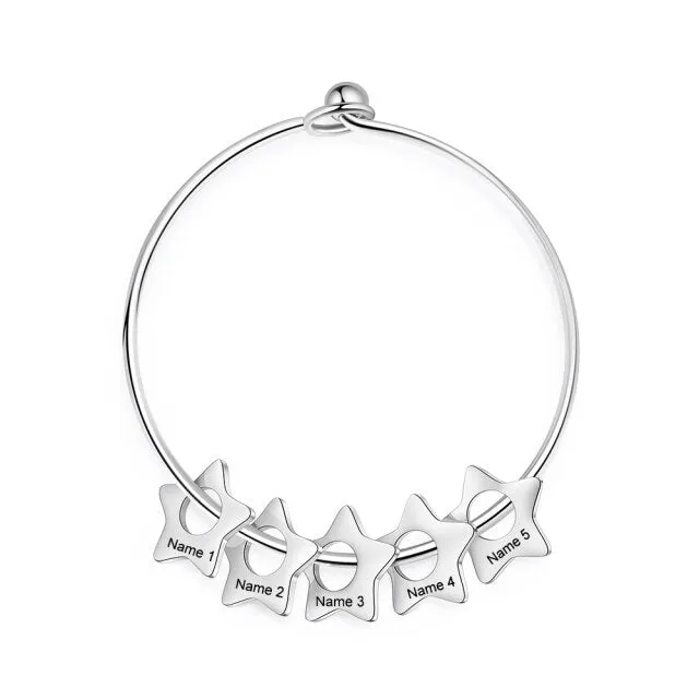 Star Charm Bracelet with Engraving Name Stainless Steel Customized Bangles for Women Family Gifts