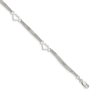 Sterling Silver 10inch Heart Anklet