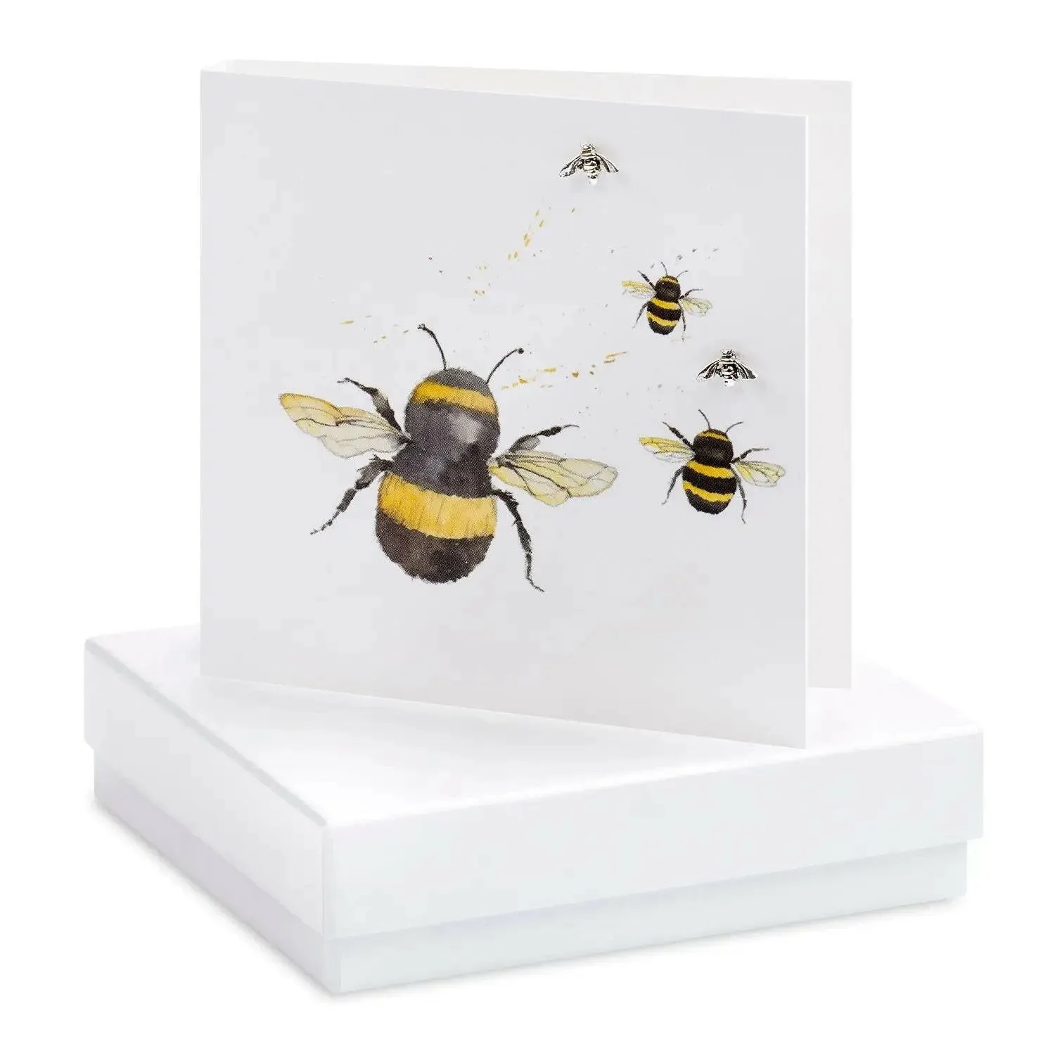 Sterling Silver Bumble Bee Stud Earrings - Delicate and Dazzling Accessory and Card