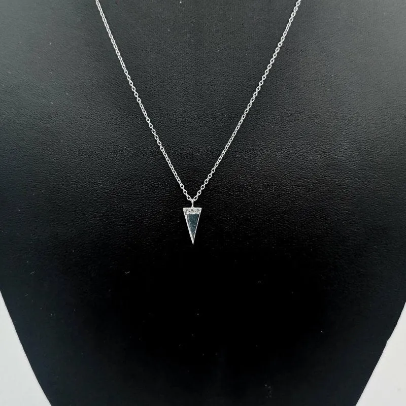 Sterling Silver CZ Solid Triangle Necklace