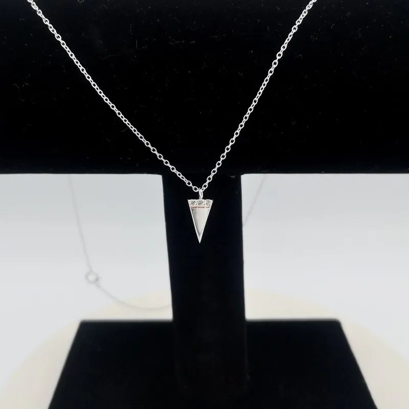 Sterling Silver CZ Solid Triangle Necklace