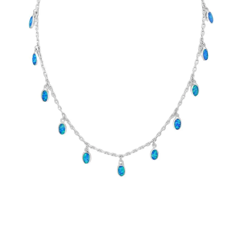 Sterling Silver Lab Created Opal Dangle Necklace