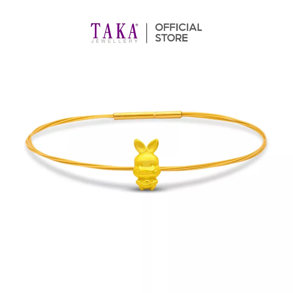 TAKA Jewellery 999 Pure Gold Rabbit Pendant with Cord Bracelet YuanBao