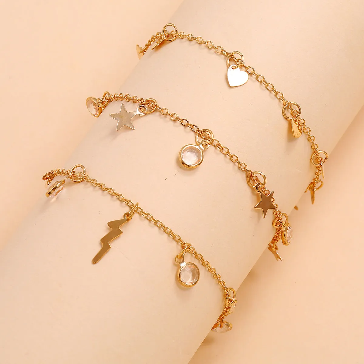 Tassel multilayer three-piece anklet