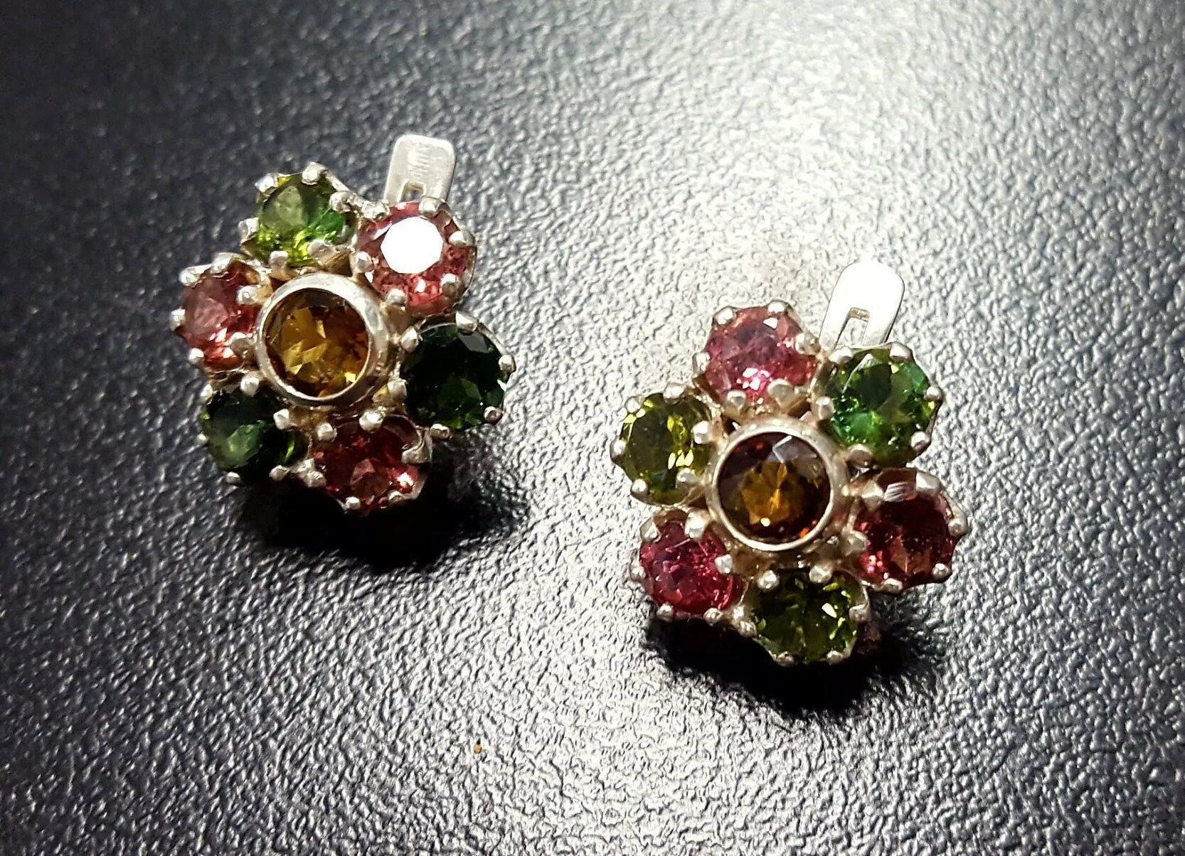 Tourmaline Earrings - Colorful Flower Earrings - Daisy Silver Earrings