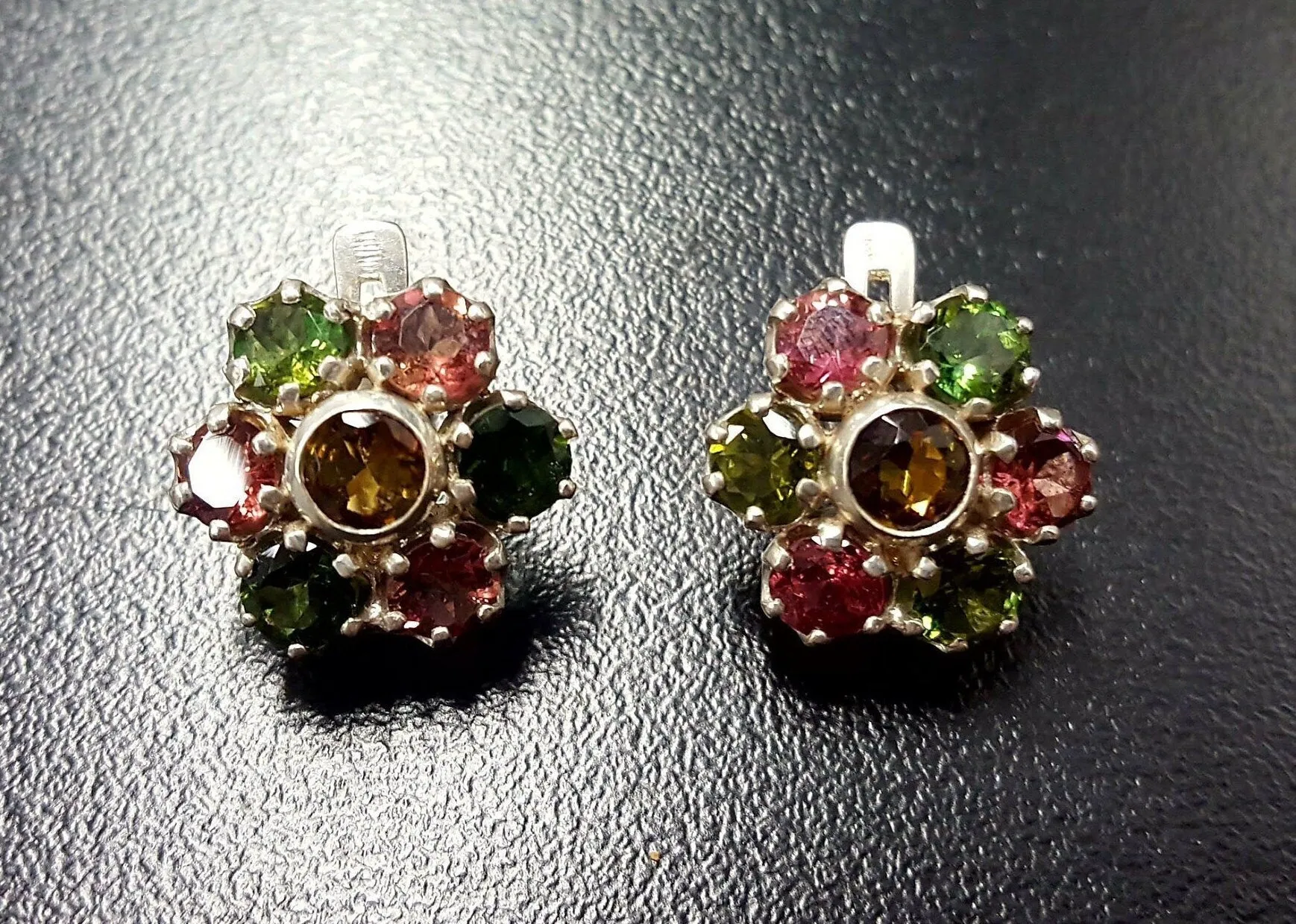 Tourmaline Earrings - Colorful Flower Earrings - Daisy Silver Earrings