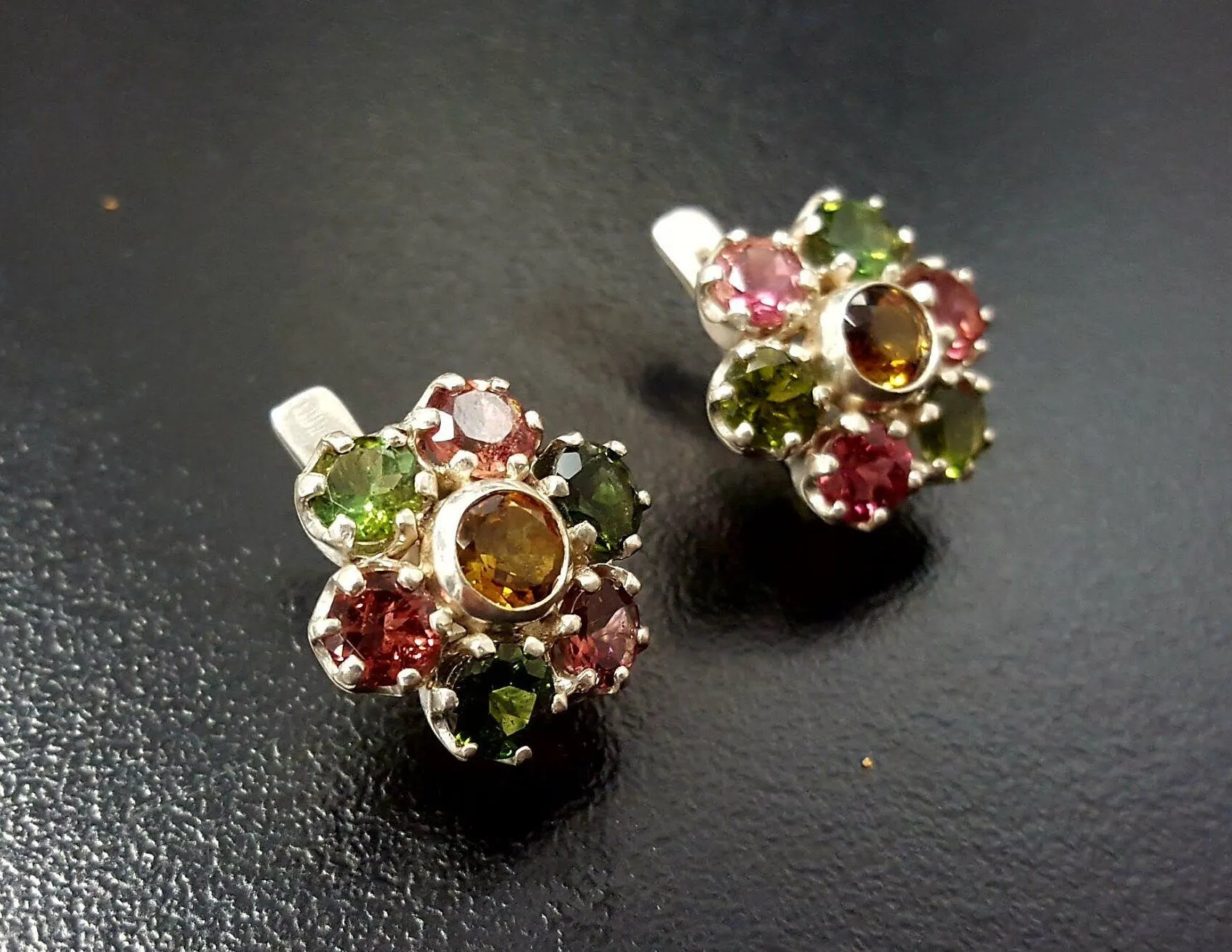 Tourmaline Earrings - Colorful Flower Earrings - Daisy Silver Earrings