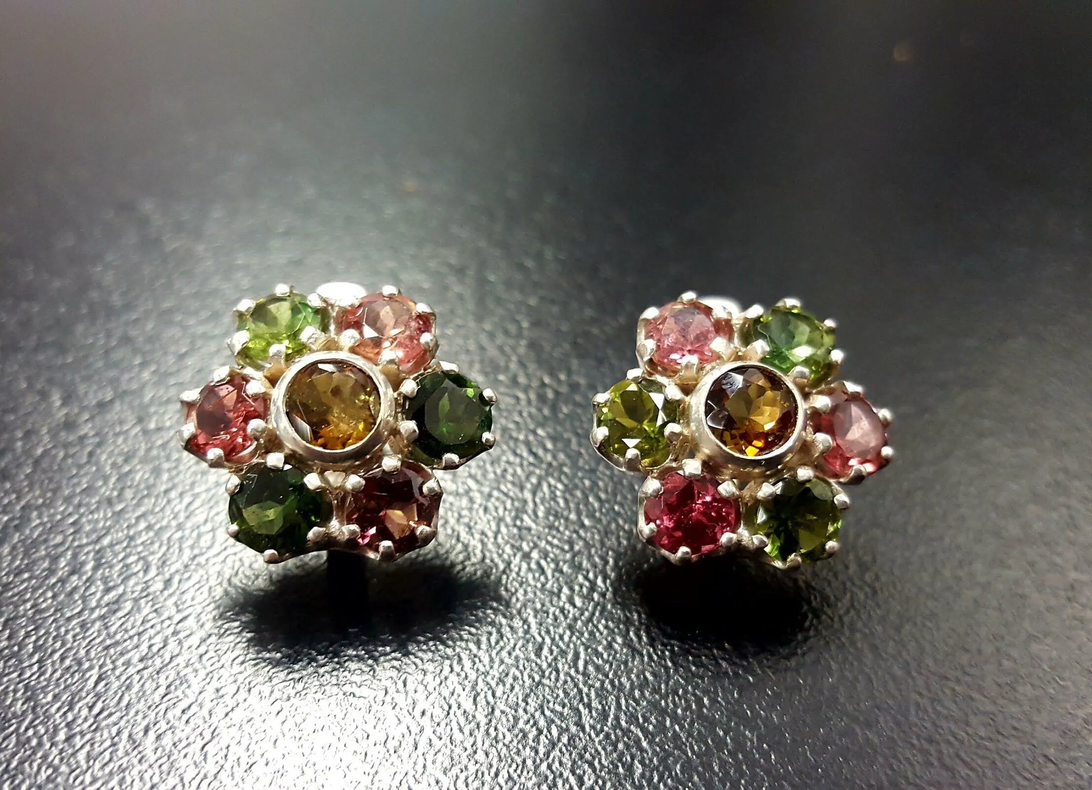 Tourmaline Earrings - Colorful Flower Earrings - Daisy Silver Earrings