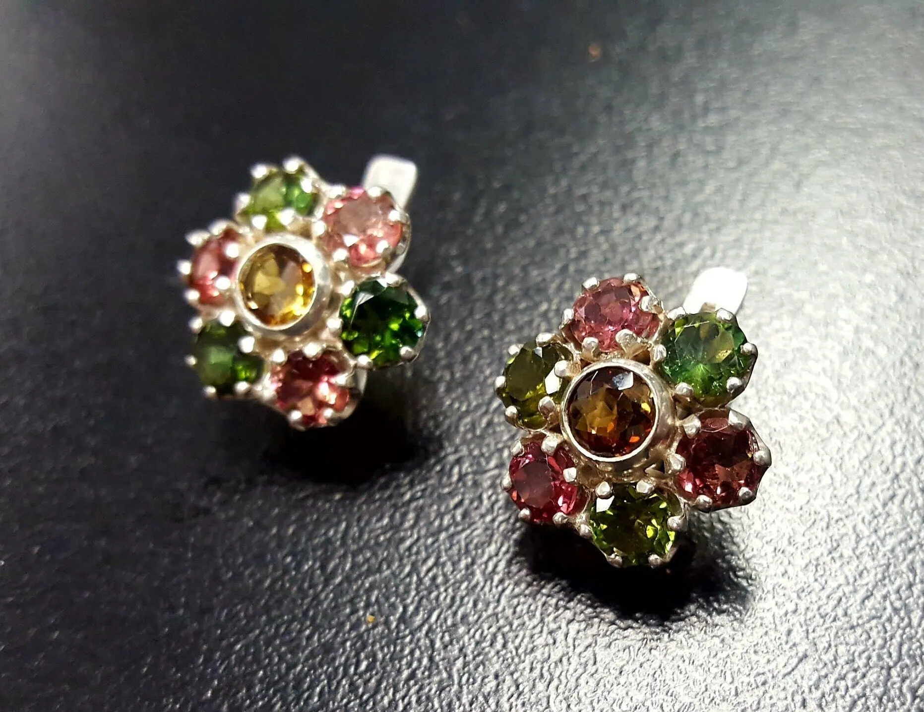 Tourmaline Earrings - Colorful Flower Earrings - Daisy Silver Earrings