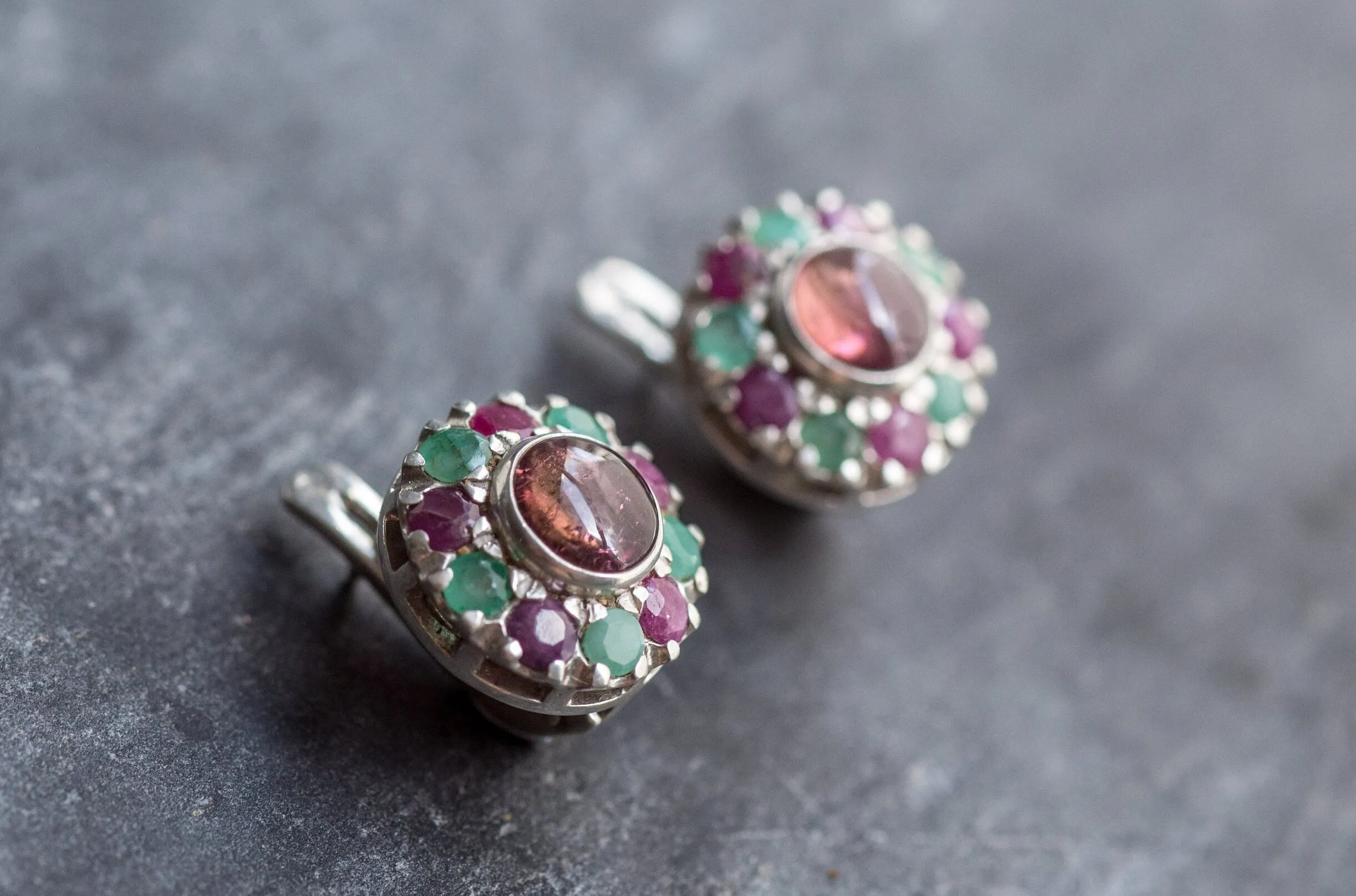 Tourmaline Earrings - Pink Flower Earrings - Colorful Victorian Earrings