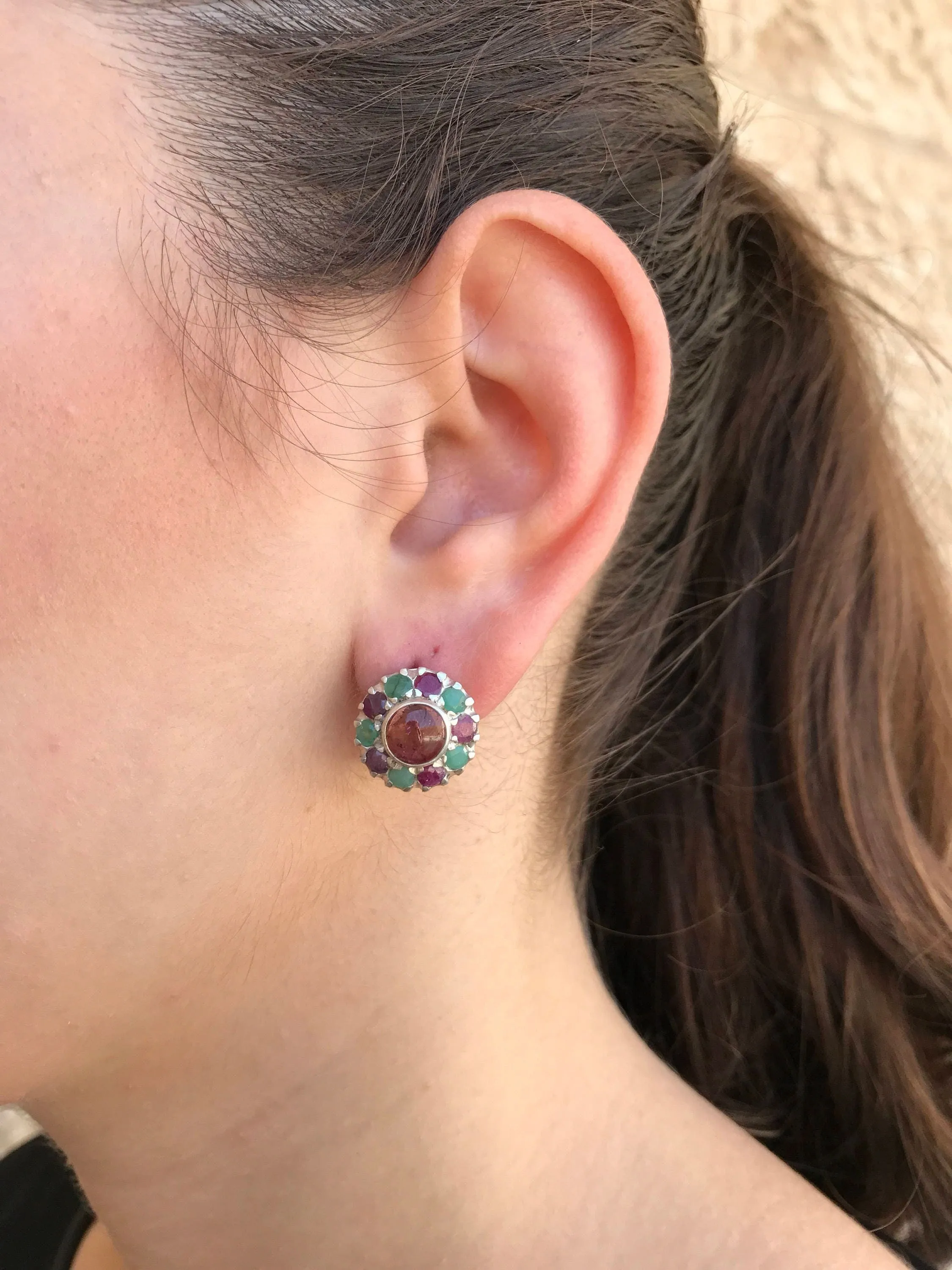 Tourmaline Earrings - Pink Flower Earrings - Colorful Victorian Earrings