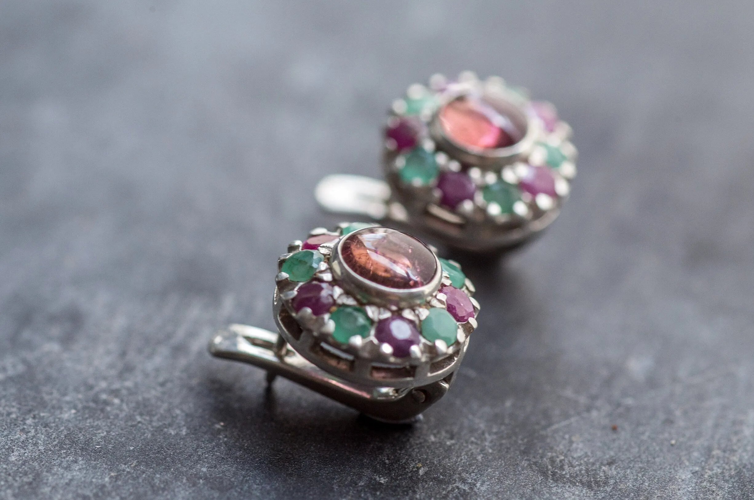 Tourmaline Earrings - Pink Flower Earrings - Colorful Victorian Earrings