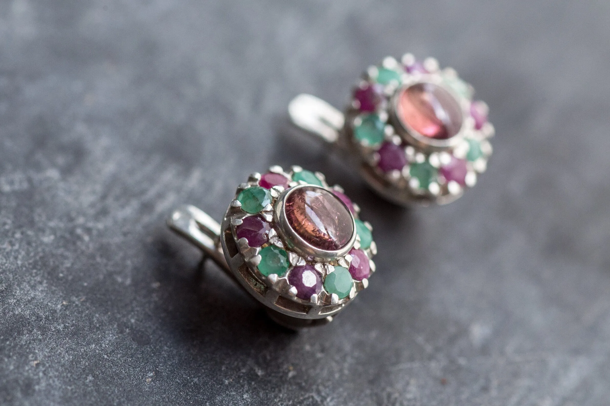 Tourmaline Earrings - Pink Flower Earrings - Colorful Victorian Earrings