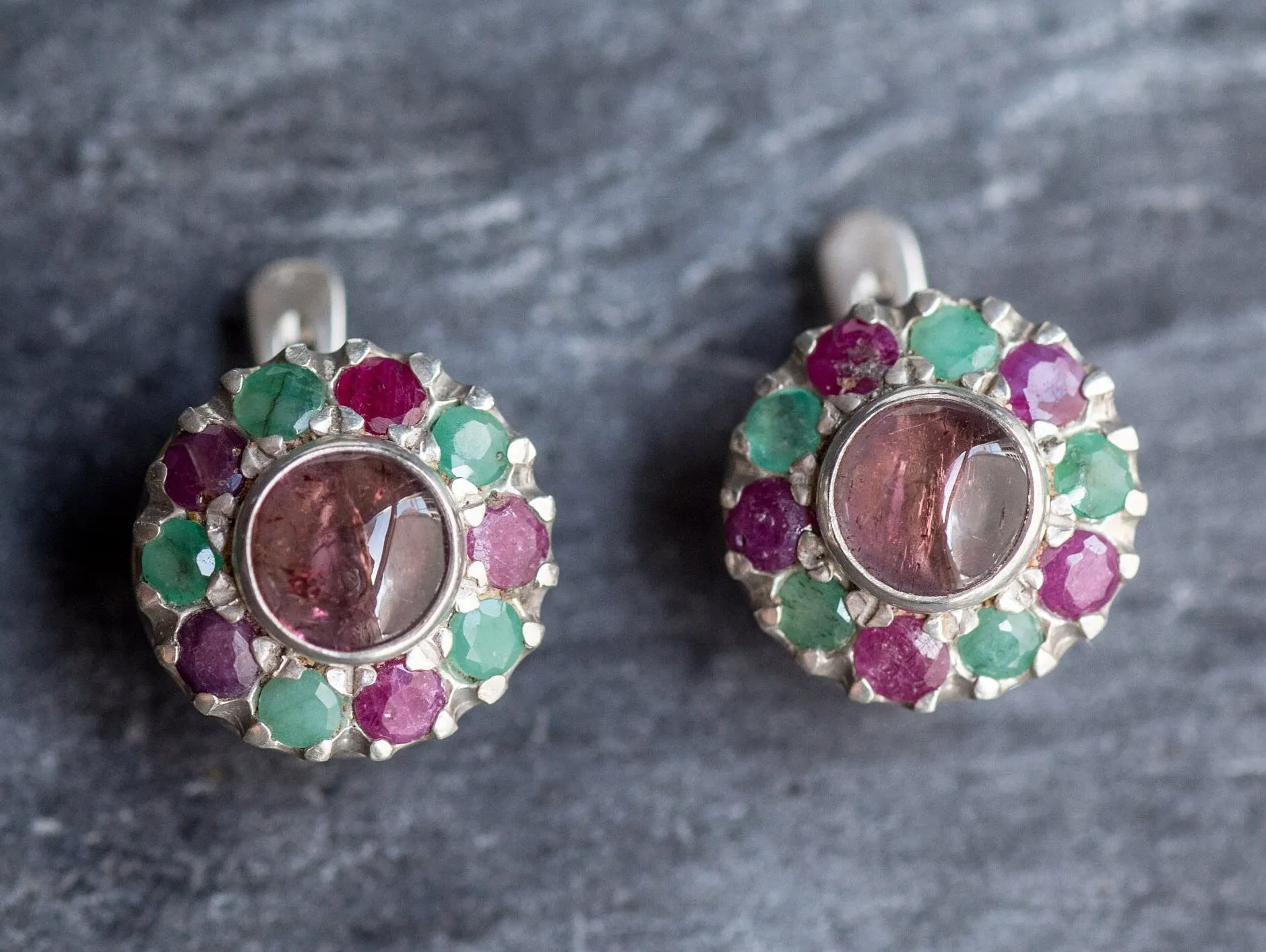 Tourmaline Earrings - Pink Flower Earrings - Colorful Victorian Earrings