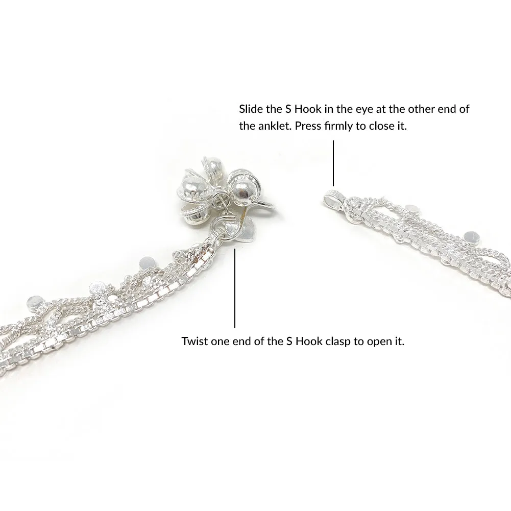 Traditional Indian Ethnic Silver Lace Design Payal Bells Anklet Pair For Women - Gift Beach Wedding Party Dance - Duel On Jewel